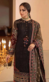 Baroque Chiffon Embroidery Dress 3 Piece With Hand Embellishment